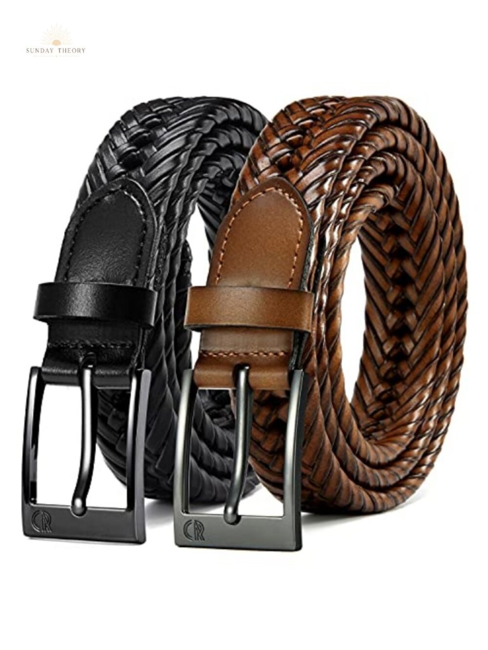 2 Pack Woven Leather Braided Belts for Men, 1 1/8", Gift Boxed, Adjustable
